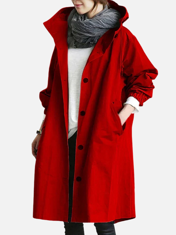 Anne | Lang Oversize Hættefrakke med Knapper