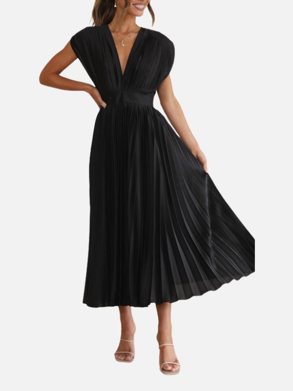Mette | Elegant Plisseret Festkjole i Maxi
