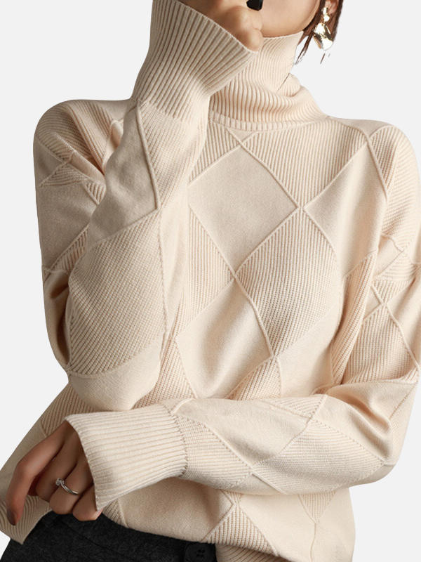 Susanne | Rullekrave Sweater med Rudestruktur
