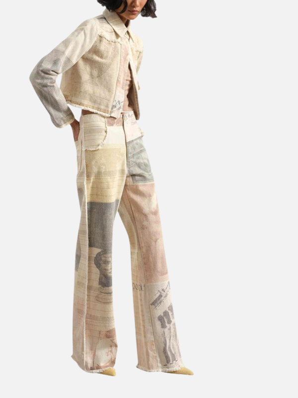 Camilla | Beige Grafiske Vide Bukser