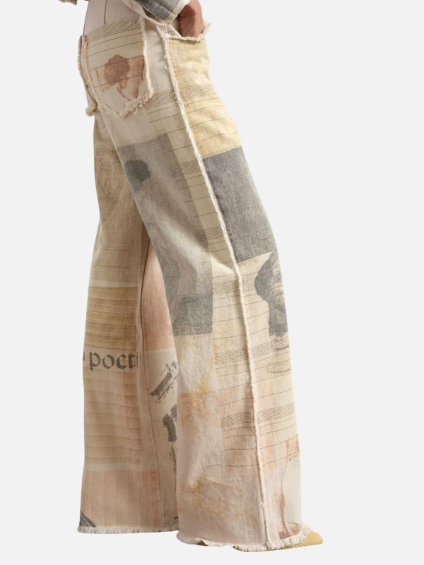 Camilla | Beige Grafiske Vide Bukser