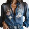 Mette | Blå Blomstret Skjortebluse, Elegant