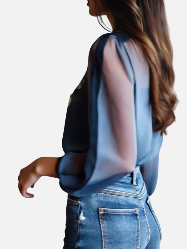 Mette | Blå Blomstret Skjortebluse, Elegant