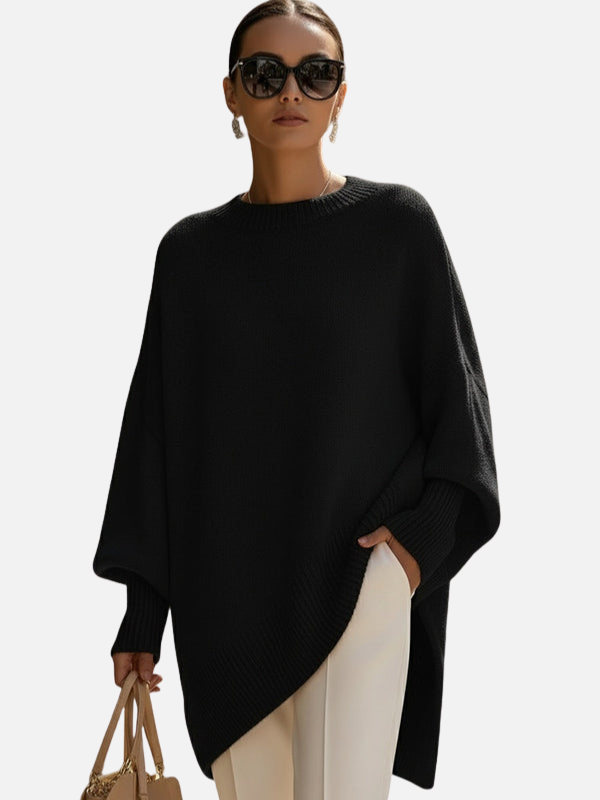 Anne | Blød Oversized Poncho Sweater i Strik