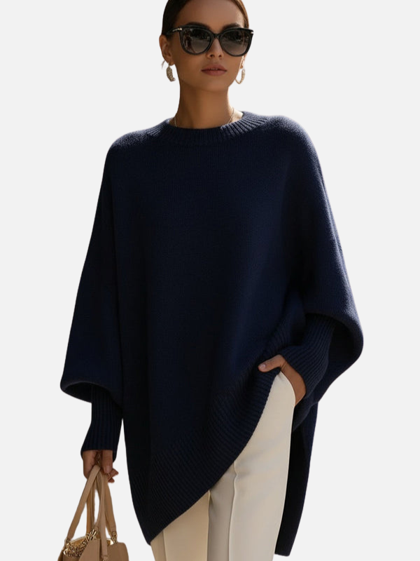 Anne | Blød Oversized Poncho Sweater i Strik