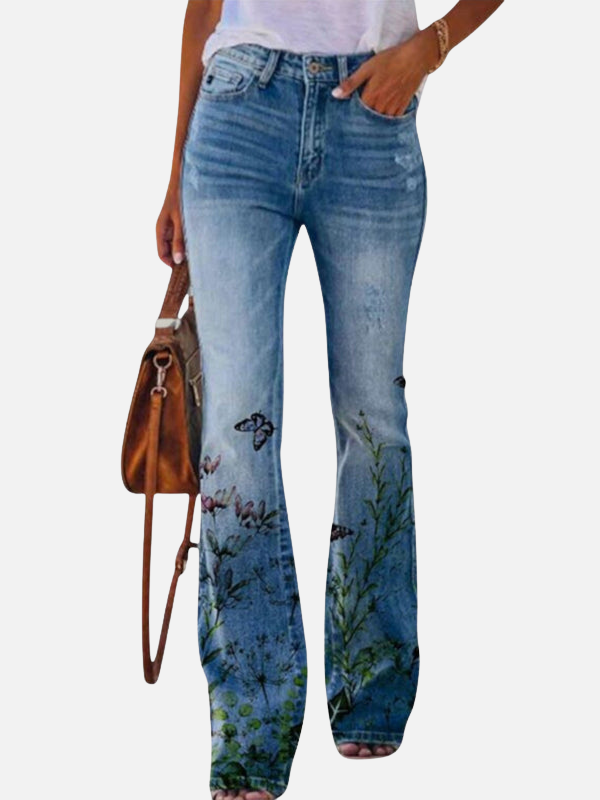 Anna | Blomstrede Bootcut Jeans til Dame