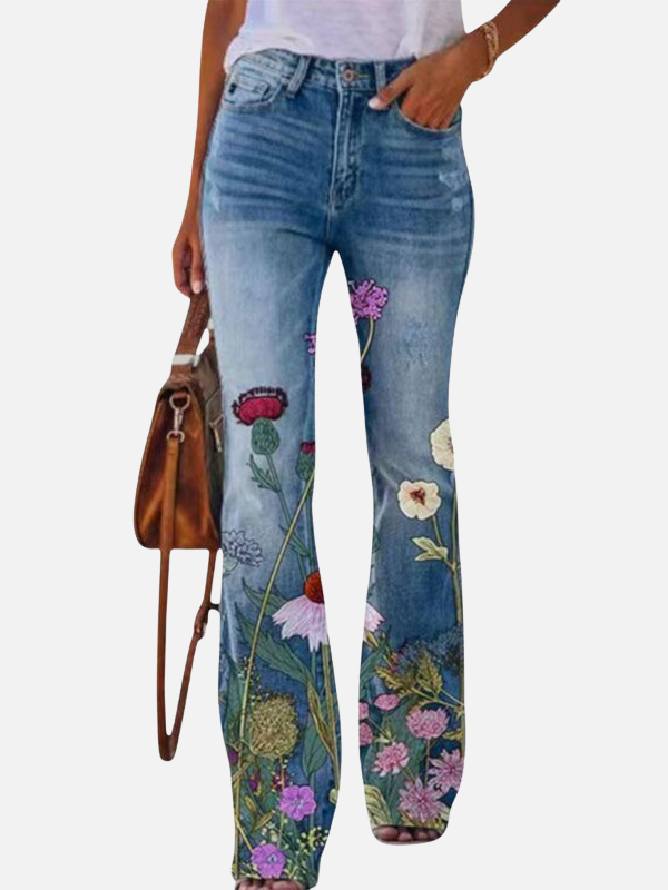 Anna | Blomstrede Bootcut Jeans til Dame