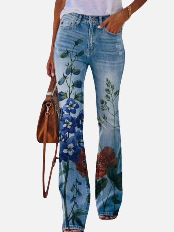 Anna | Blomstrede Bootcut Jeans til Dame