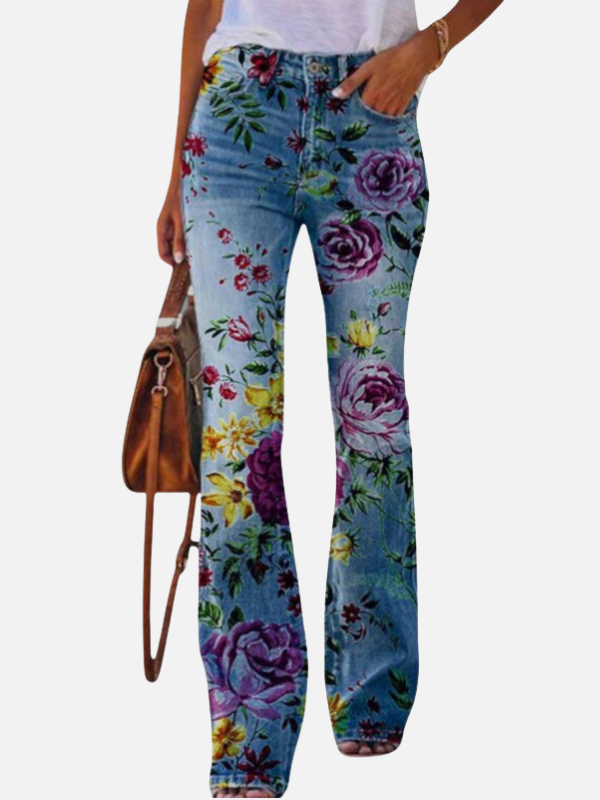 Anna | Blomstrede Bootcut Jeans til Dame