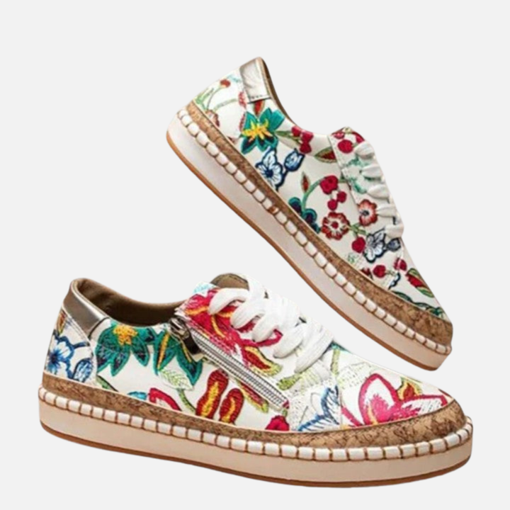 Karen | Blomstrede Sneakers med Snøre og Plateau