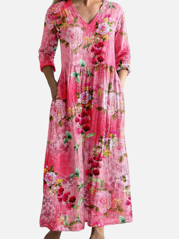 Anne | Blomstret Maxikjole med Lommer