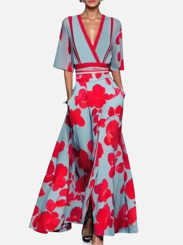 Maria | Blomstret Maxikjole med V-Hals, Elegant