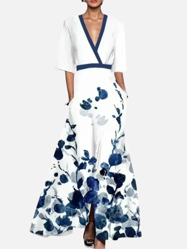 Maria | Blomstret Maxikjole med V-Hals, Elegant
