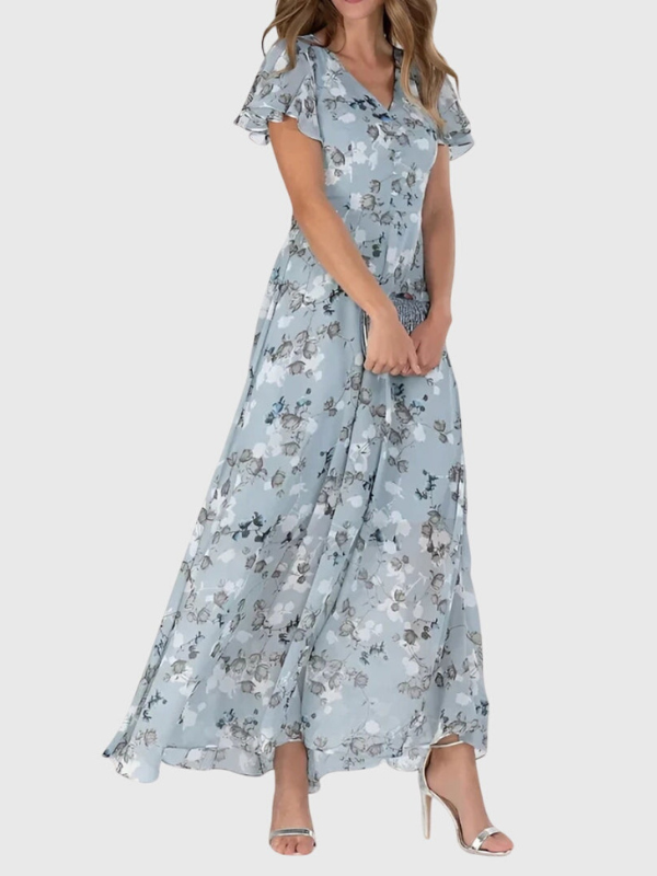 Hanne | Blomstret Maxikjole med V-Hals, Sommer