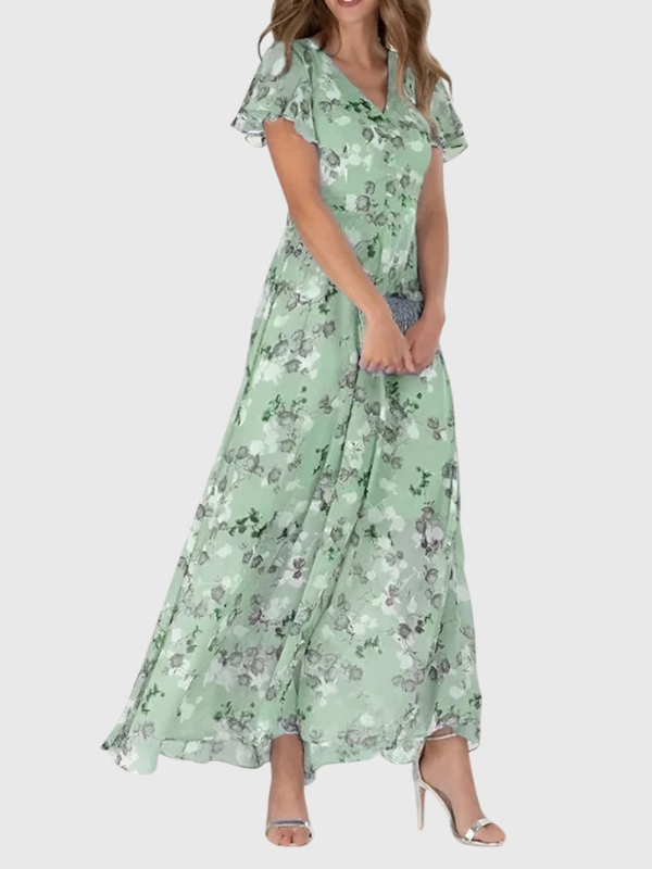 Hanne | Blomstret Maxikjole med V-Hals, Sommer