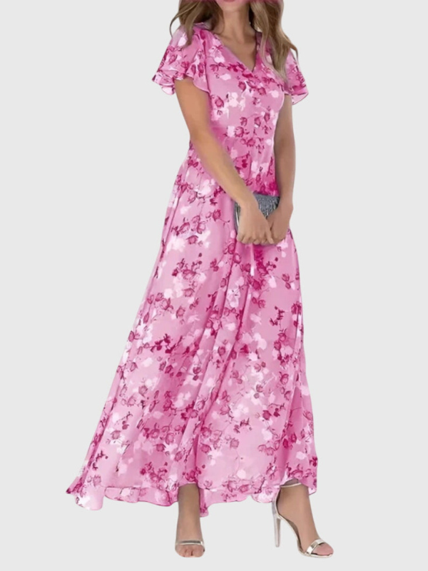 Hanne | Blomstret Maxikjole med V-Hals, Sommer