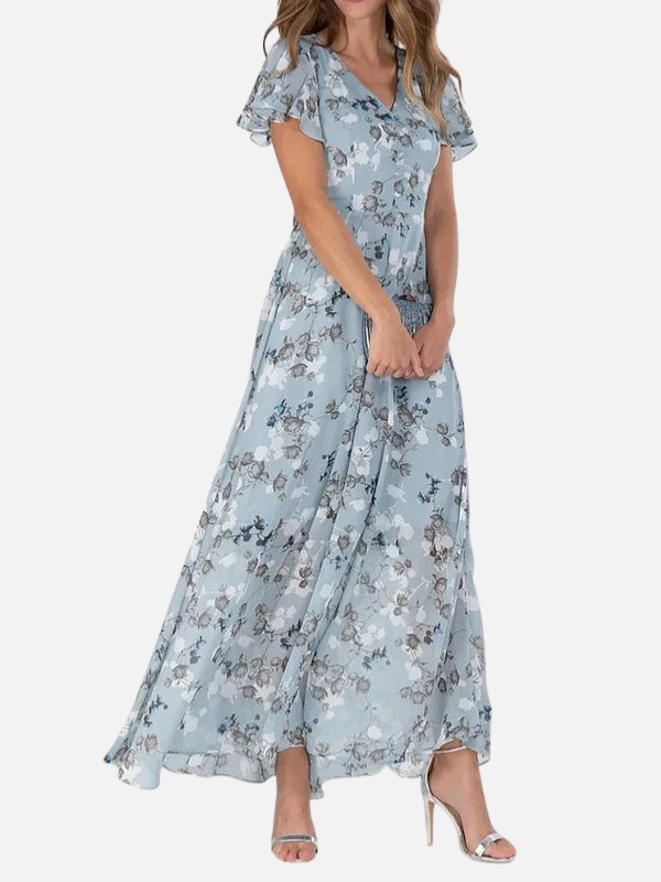 Maria | Blomstret Maxikjole med V-Hals, Sommer