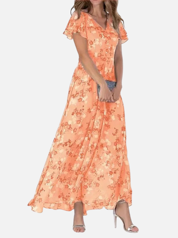 Maria | Blomstret Maxikjole med V-Hals, Sommer