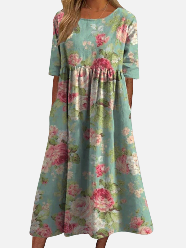 Maria | Blomstret Midikjole, Sommerkjole med Print
