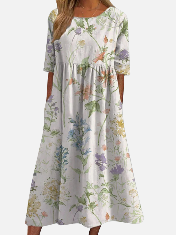 Maria | Blomstret Midikjole, Sommerkjole med Print