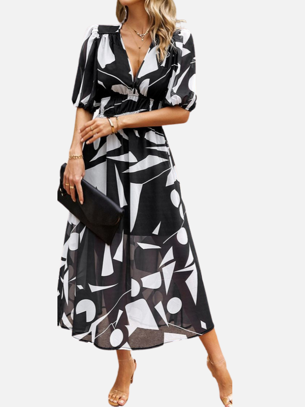 Susanne | Blomstret Midikjole med V-Hals, Sommer