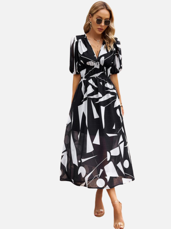 Susanne | Blomstret Midikjole med V-Hals, Sommer
