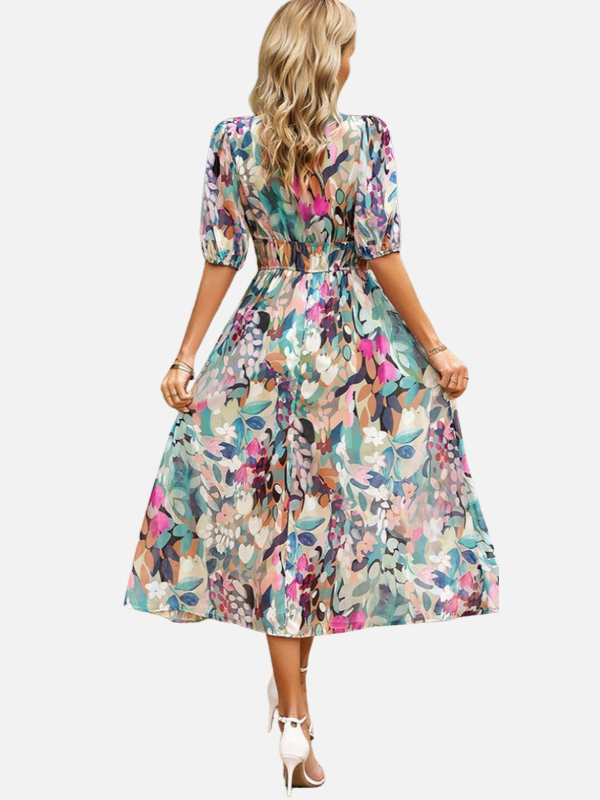 Susanne | Blomstret Midikjole med V-Hals, Sommer