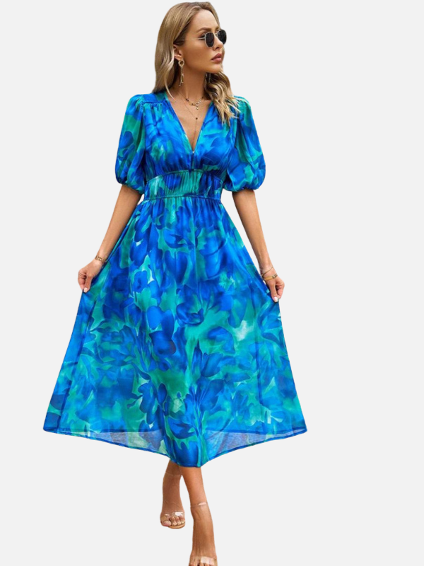 Susanne | Blomstret Midikjole med V-Hals, Sommer