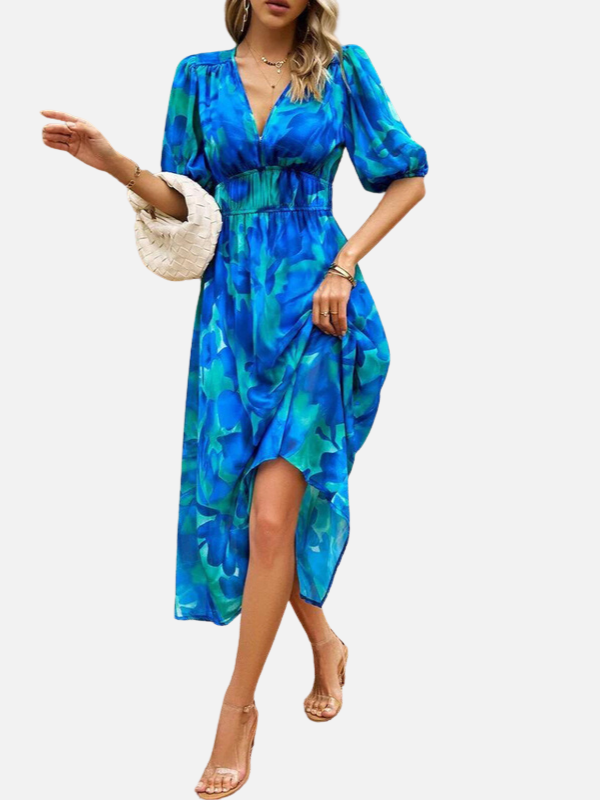 Susanne | Blomstret Midikjole med V-Hals, Sommer