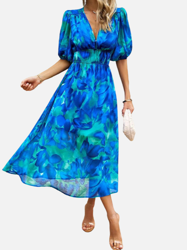 Susanne | Blomstret Midikjole med V-Hals, Sommer