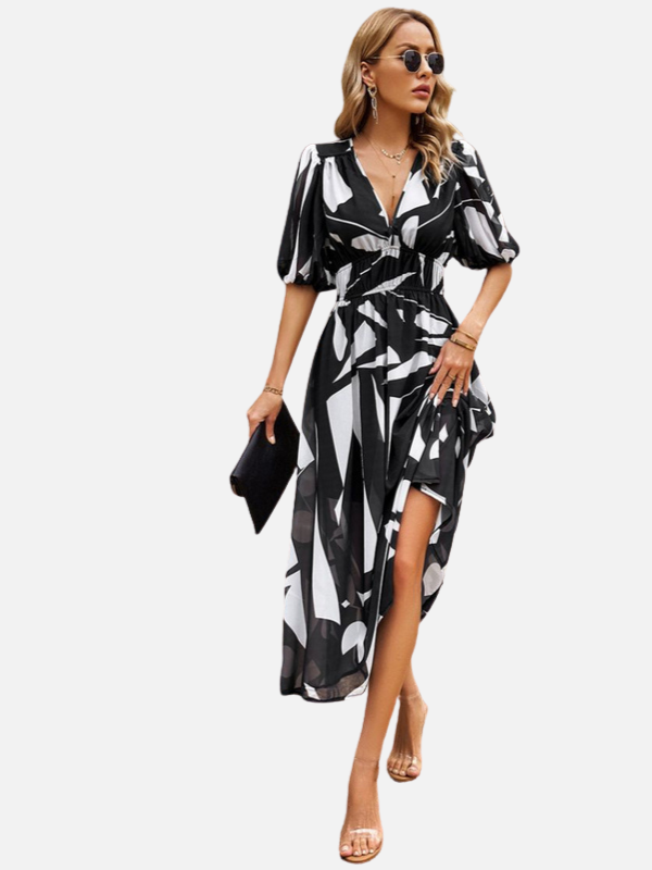 Susanne | Blomstret Midikjole med V-Hals, Sommer