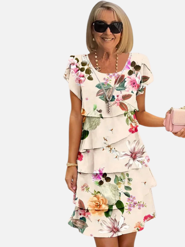 Anne | Blomstret Minikjole med Flæser, Sommer