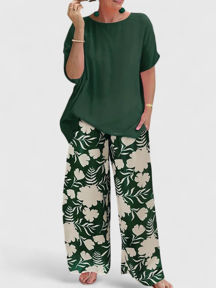 Ida | Blomstret Print Bukser & Kortærmet Top