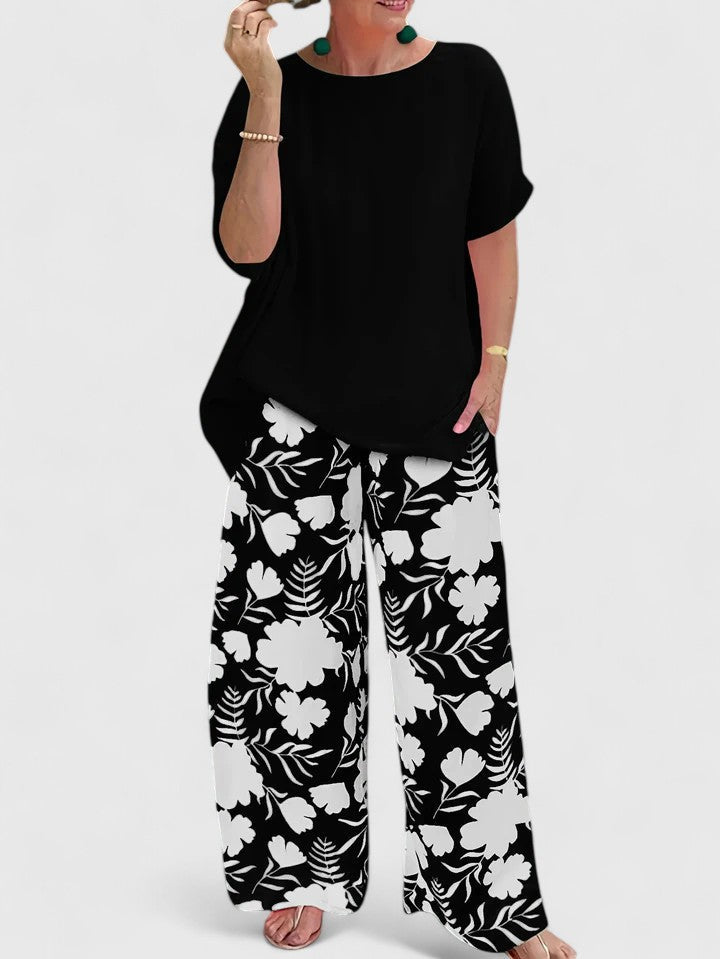 Ida | Blomstret Print Bukser & Kortærmet Top