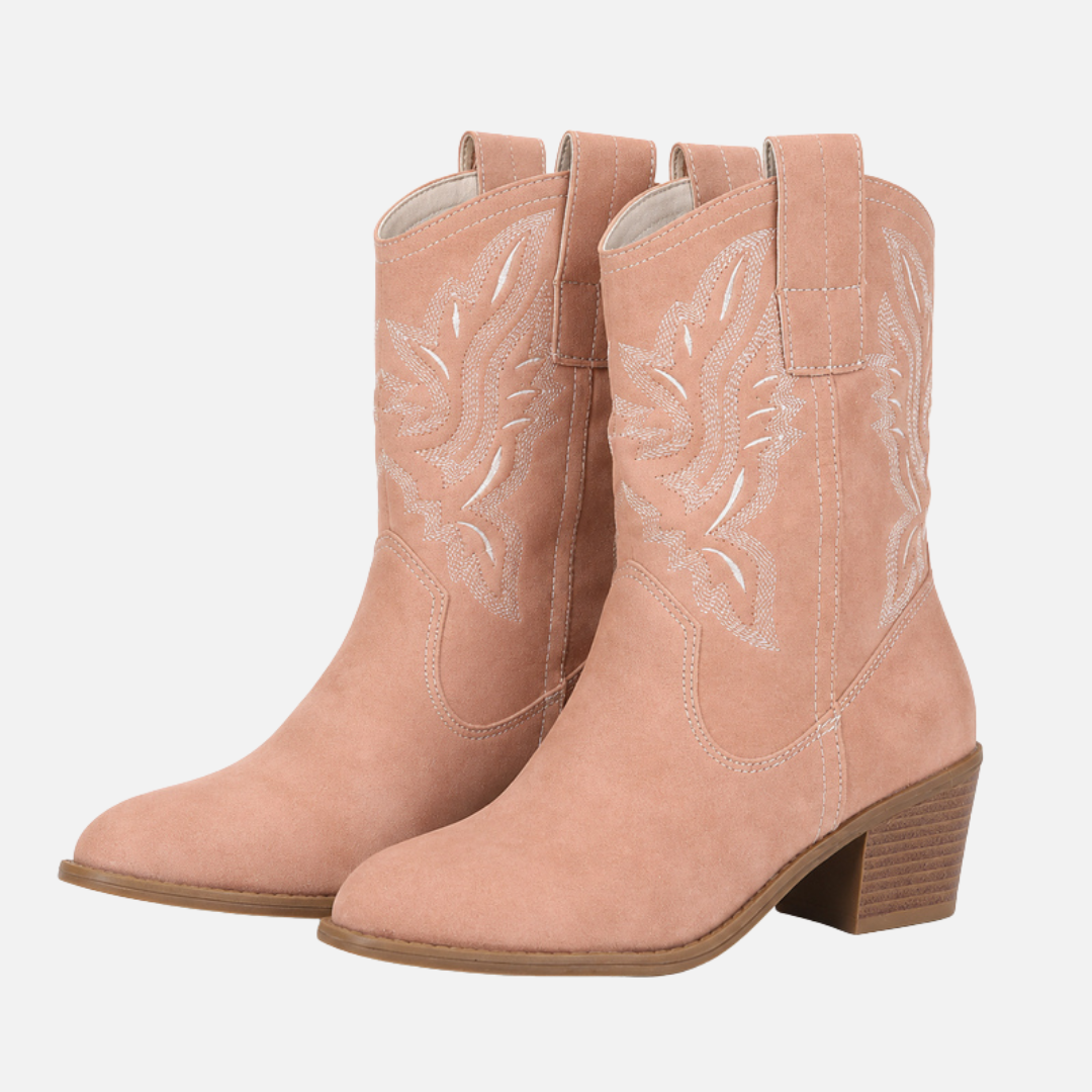 Susanne | Broderede Cowboystøvler med Blokhæl