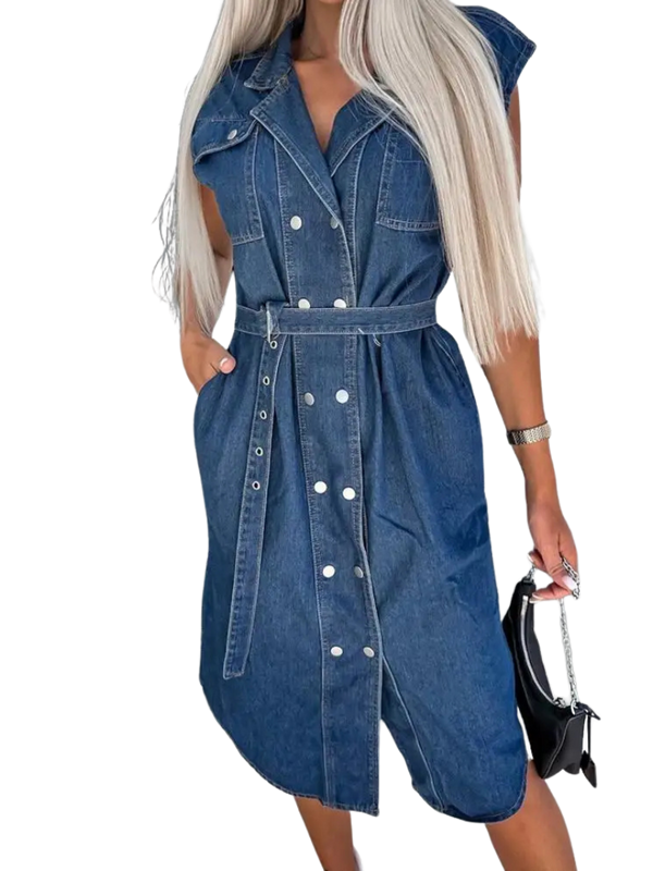 Camilla | Denim Midikjole med Bindebælte
