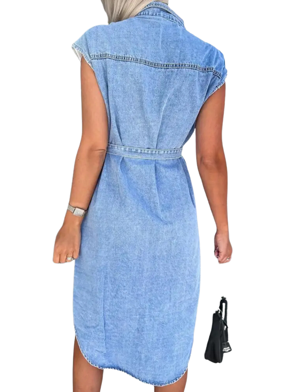 Camilla | Denim Midikjole med Bindebælte
