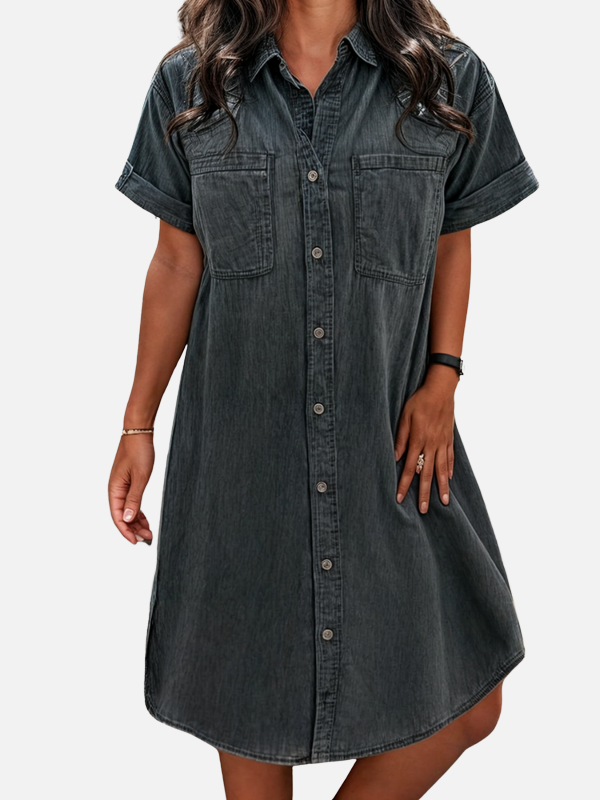 Mette | Denim Skjortekjole med Knapper