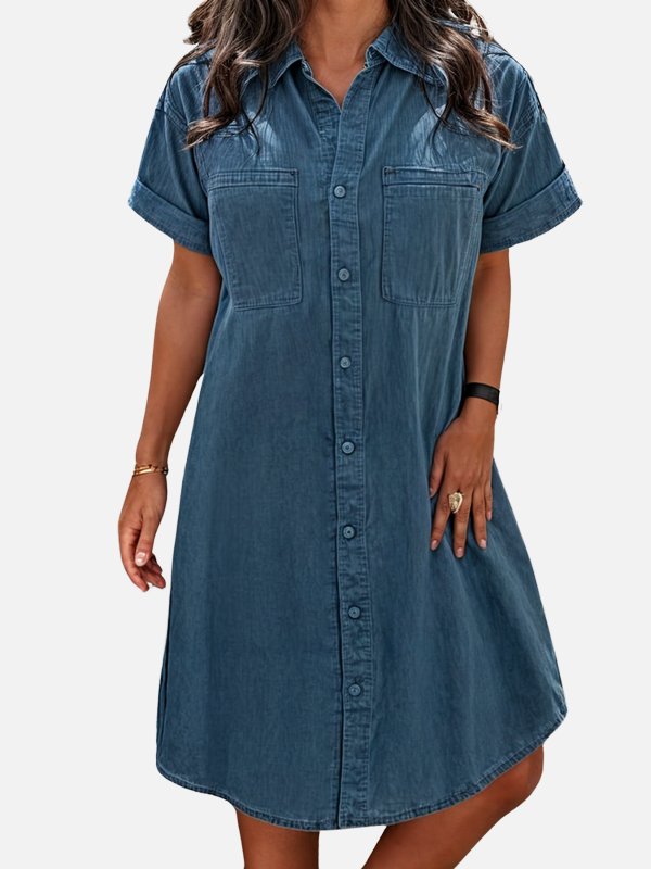 Mette | Denim Skjortekjole med Knapper