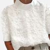 Karen | Elegant Hvid Broderet Bluse med Ståkrave