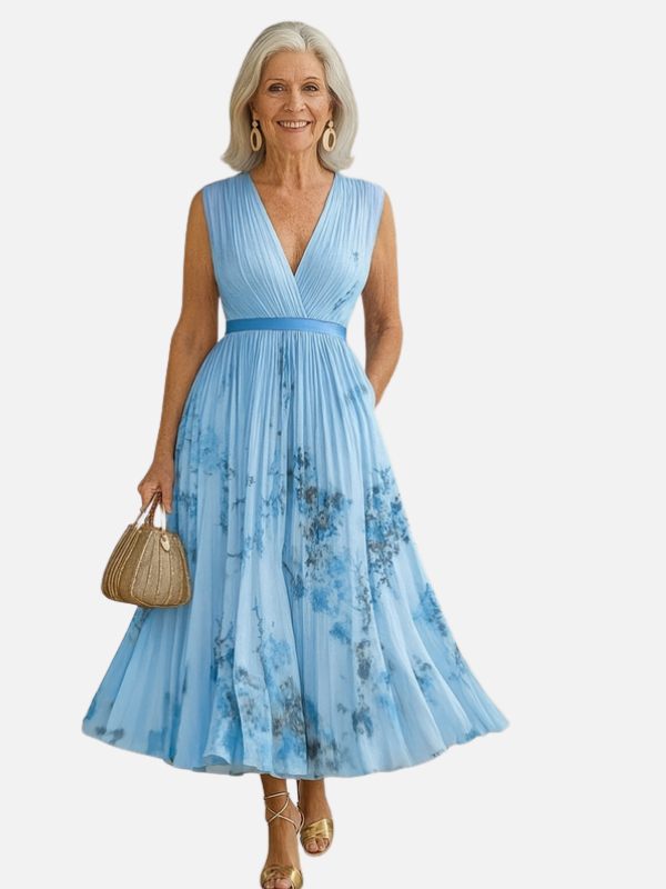 Anna | Elegant Blomstret Plisseret Maxikjole