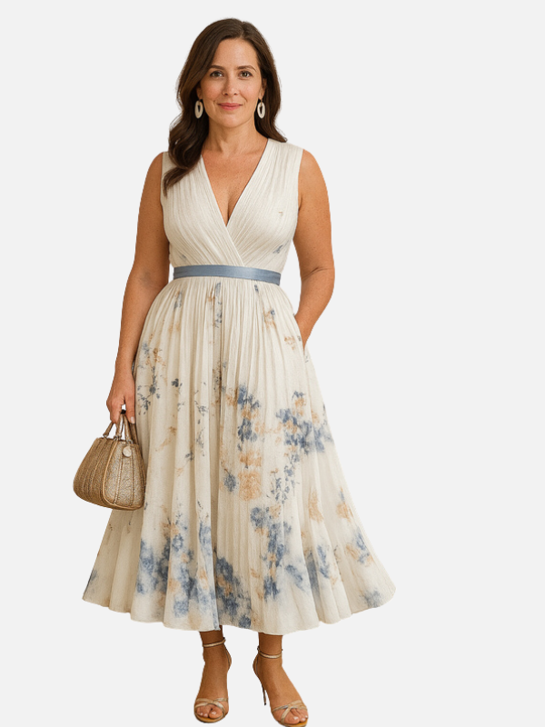 Anna | Elegant Blomstret Plisseret Maxikjole