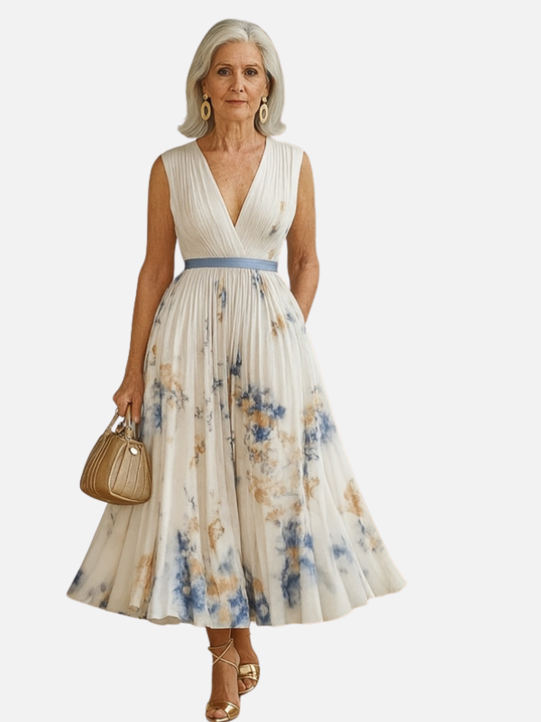 Anna | Elegant Blomstret Plisseret Maxikjole