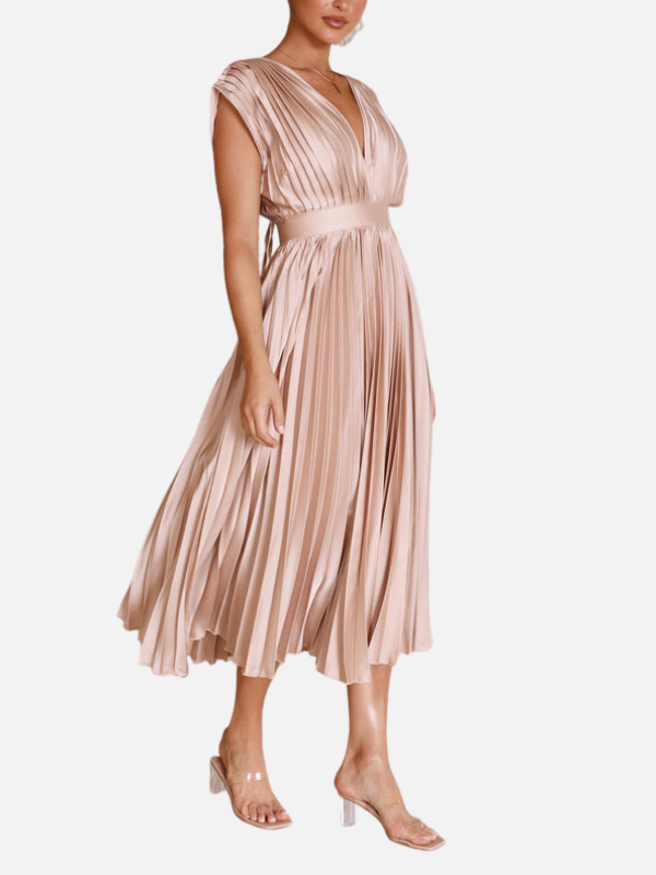Mette | Elegant Plisseret Festkjole i Maxi