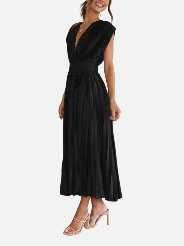 Mette | Elegant Plisseret Festkjole i Maxi