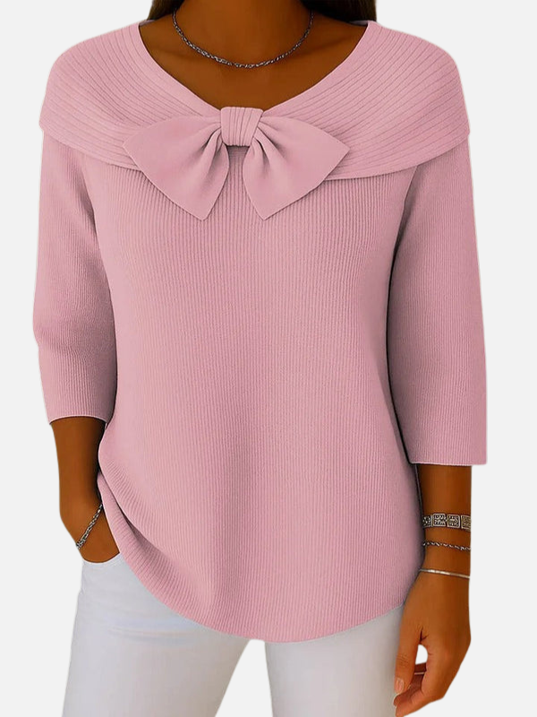 Lene | Elegant Ribstrik Bluse med Sløjfe