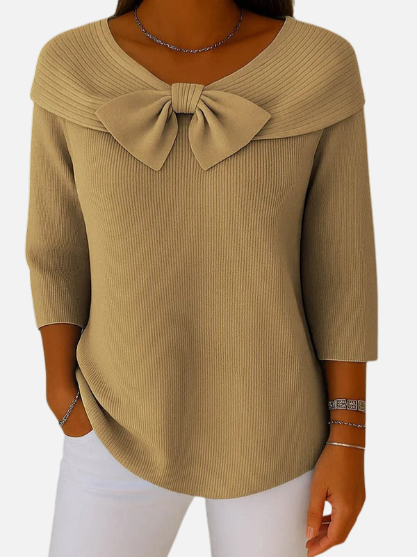Lene | Elegant Ribstrik Bluse med Sløjfe