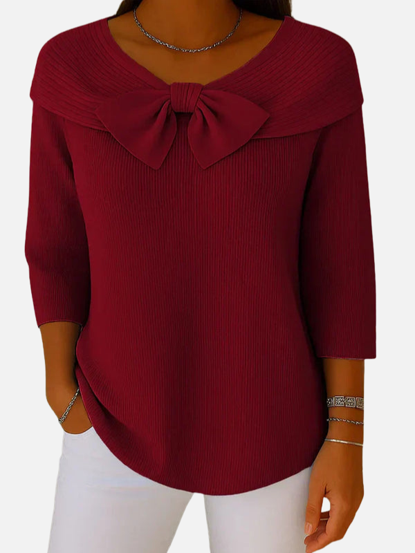 Lene | Elegant Ribstrik Bluse med Sløjfe
