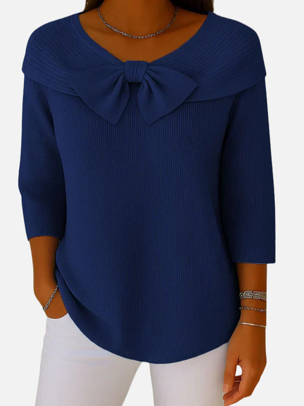 Lene | Elegant Ribstrik Bluse med Sløjfe