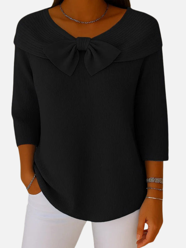 Lene | Elegant Ribstrik Bluse med Sløjfe